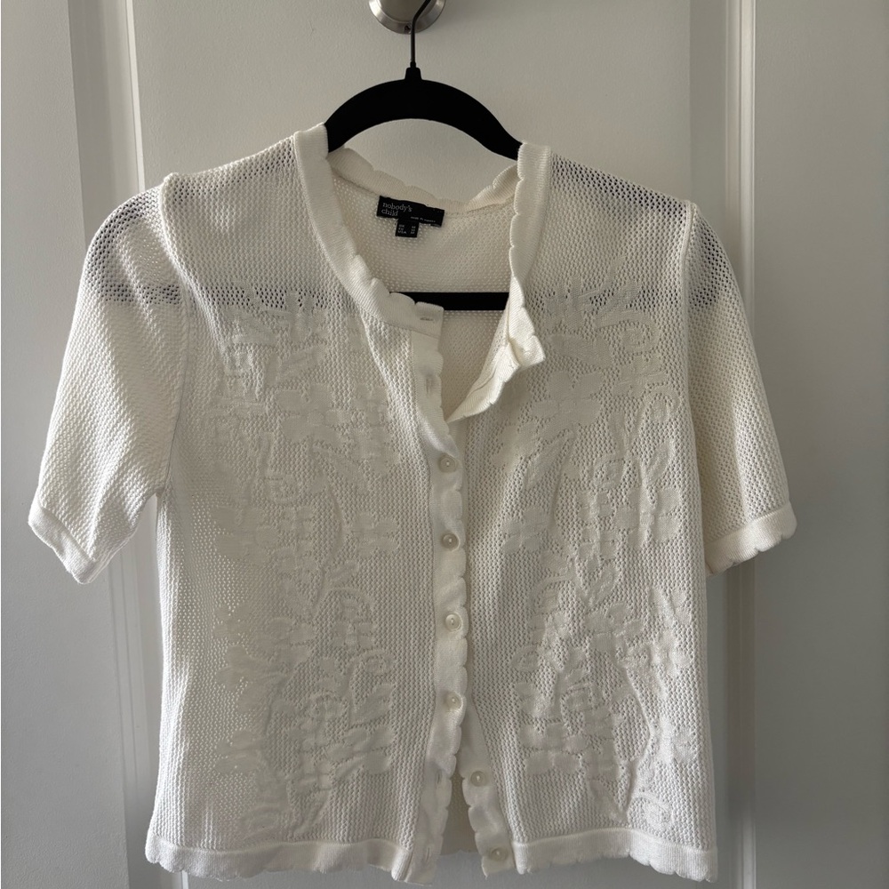 Nobody’s Child White Knitted, Button-Down Shirt